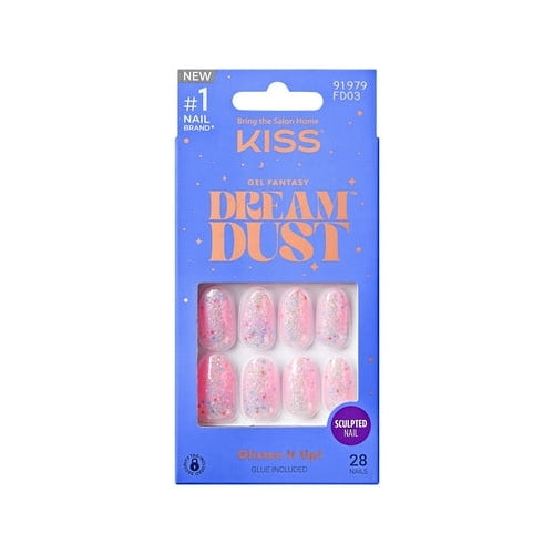 KISS Gel Fantasy Dreamdust Dreamdust, Press On Nails, Diamonds 4 Me, Pink, Medium Oval, 28 Count