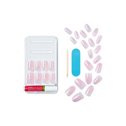 KISS Gel Fantasy Dreamdust Dreamdust, Press On Nails, Diamonds 4 Me, Pink, Medium Oval, 28 Count