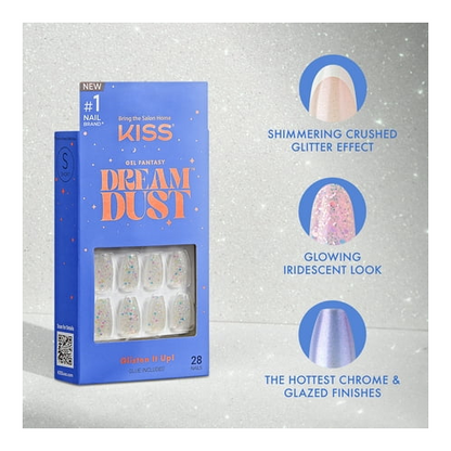 KISS Gel Fantasy Dreamdust Dreamdust, Press On Nails, Diamonds 4 Me, Pink, Medium Oval, 28 Count