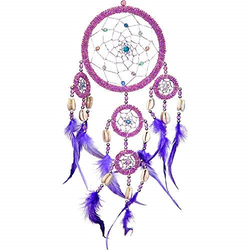 Kasa Style Dreamcatcher Beaded Purple Feathers Iridescent