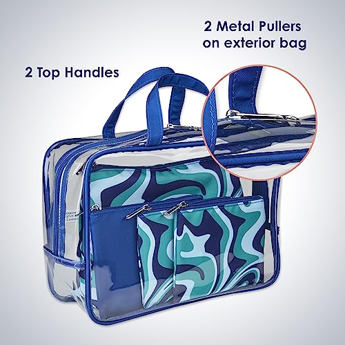 Conair 5 Piece Toiletry and Cosmetic Bag Set Under $30, Includes 1 Large Weekender Bag and 4 Organizer Bags in Blue Swirl Prints