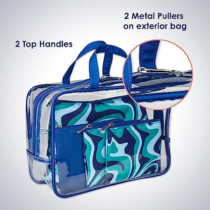 Conair 5 Piece Toiletry and Cosmetic Bag Set Under $30, Includes 1 Large Weekender Bag and 4 Organizer Bags in Blue Swirl Prints