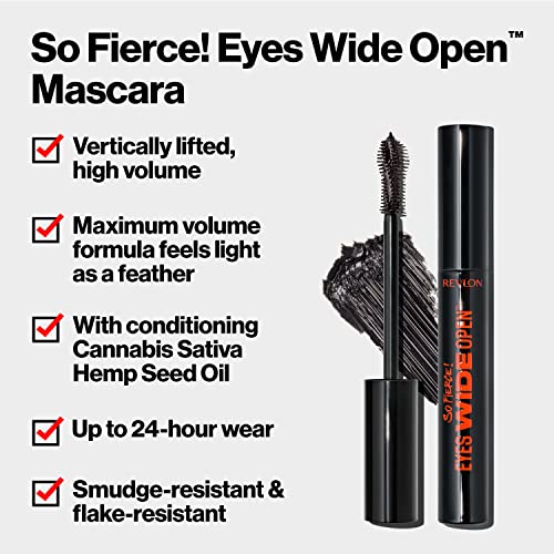 Revlon So Fierce Eyes Wide Open Mascara with Push-up Brush, For Volumizing & High Lifting Eyelashes, Smudge-proof, Flake Resistant, 102 Black, 0.24 fl oz