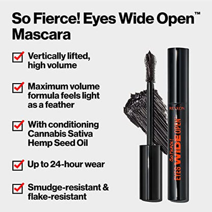 Revlon So Fierce Eyes Wide Open Mascara with Push-up Brush, For Volumizing & High Lifting Eyelashes, Smudge-proof, Flake Resistant, 102 Black, 0.24 fl oz