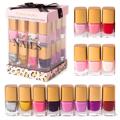 Tahari Classic Colors 14-Piece Nail Elegance Nail Polish Set (Each Bottle: 0.25 fl oz) in a Pink Gift Box