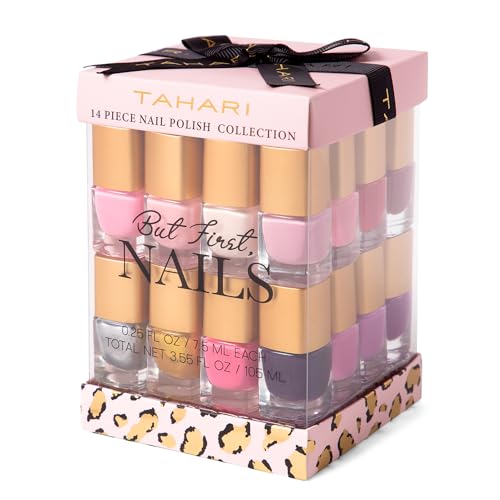Tahari Classic Colors 14-Piece Nail Elegance Nail Polish Set (Each Bottle: 0.25 fl oz) in a Pink Gift Box