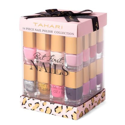 Tahari Classic Colors 14-Piece Nail Elegance Nail Polish Set (Each Bottle: 0.25 fl oz) in a Pink Gift Box