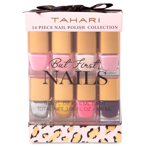 Tahari Classic Colors 14-Piece Nail Elegance Nail Polish Set (Each Bottle: 0.25 fl oz) in a Pink Gift Box