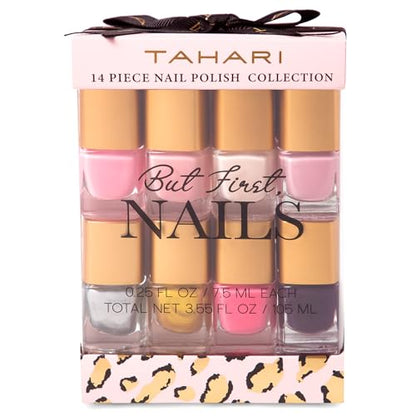 Tahari Classic Colors 14-Piece Nail Elegance Nail Polish Set (Each Bottle: 0.25 fl oz) in a Pink Gift Box