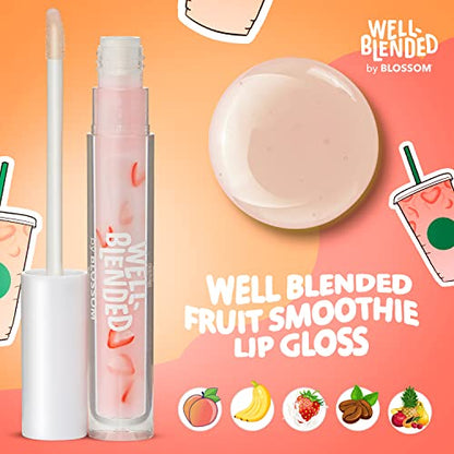 Blossom Lip Gloss Well Blended Fruit Flavored Smoothie Inspired Moisturizing Lip Care, Hydrating Lip Gloss with Wand Applicator, 0.10oz, Strawberries 'n' Cream