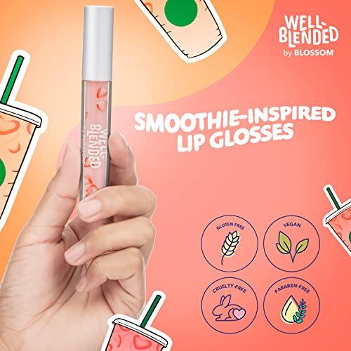 Blossom Lip Gloss Well Blended Fruit Flavored Smoothie Inspired Moisturizing Lip Care, Hydrating Lip Gloss with Wand Applicator, 0.10oz, Strawberries 'n' Cream