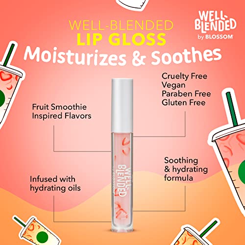 Blossom Lip Gloss Well Blended Fruit Flavored Smoothie Inspired Moisturizing Lip Care, Hydrating Lip Gloss with Wand Applicator, 0.10oz, Strawberries 'n' Cream