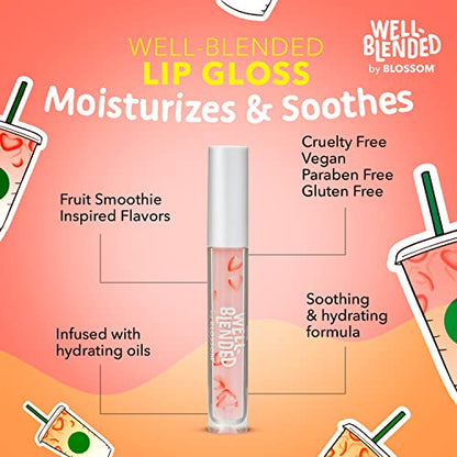 Blossom Lip Gloss Well Blended Fruit Flavored Smoothie Inspired Moisturizing Lip Care, Hydrating Lip Gloss with Wand Applicator, 0.10oz, Strawberries 'n' Cream
