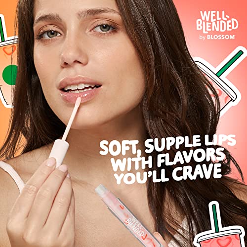 Blossom Lip Gloss Well Blended Fruit Flavored Smoothie Inspired Moisturizing Lip Care, Hydrating Lip Gloss with Wand Applicator, 0.10oz, Strawberries 'n' Cream