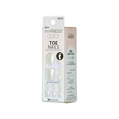 KISS imPRESS Press-On Gel Toenails, Glossy White, 24 Pieces, Dreamlike