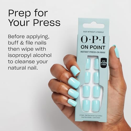 OPI On Point Suzi Without a Paddle | Short Round Light Pastel Blue Press On Nails | With Nail Glue | Long Lasting, Reusable, Non-damaging