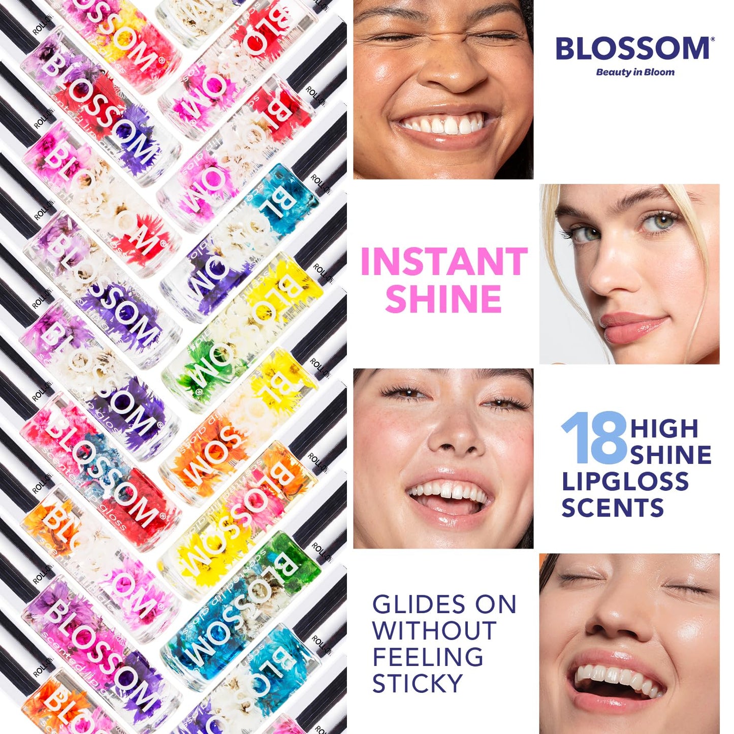 Blossom Roll on Lip Gloss, Scented Clear High Shine Moisturizing Lip Oil, Non Sticky, Infused with Real Flowers, Made in USA, 0.2oz, Watermelon