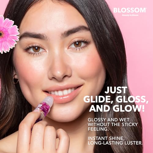 Blossom Roll on Lip Gloss, Scented Clear High Shine Moisturizing Lip Oil, Non Sticky, Infused with Real Flowers, Made in USA, 0.2oz, Strawberry