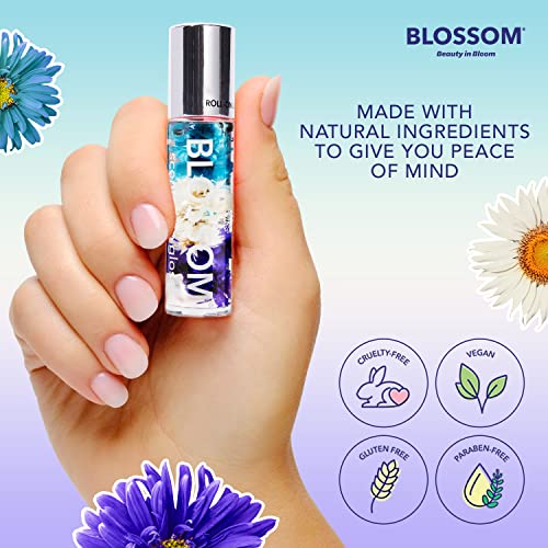 Blossom Roll on Lip Gloss, Scented Clear High Shine Moisturizing Lip Oil, Non Sticky, Infused with Real Flowers, Made in USA, 0.2oz, Raspberry