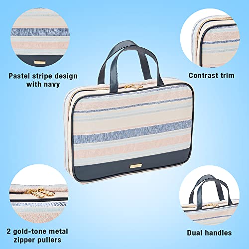 Conair Makeup Bag - Travel Toiletry Bag - Cosmetic Bag- Travel Makeup Bag - Perfect for Vacations - Weekender Shape - Pastel Striped Canvas