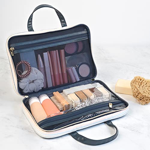 Conair Makeup Bag - Travel Toiletry Bag - Cosmetic Bag- Travel Makeup Bag - Perfect for Vacations - Weekender Shape - Pastel Striped Canvas