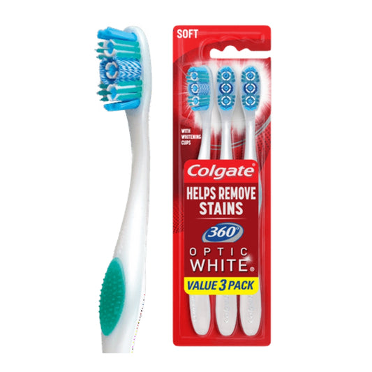 Colgate 360 Optic White Whitening Toothbrush, Soft - 3 Count