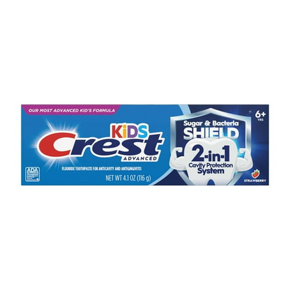 Crest Kids Sugar Bacteria Shield Toothpaste with Fluoride, Strawberry Flavor, 4.1oz for Ages 6+