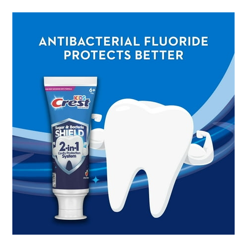 Crest Kids Sugar Bacteria Shield Toothpaste with Fluoride, Strawberry Flavor, 4.1oz for Ages 6+