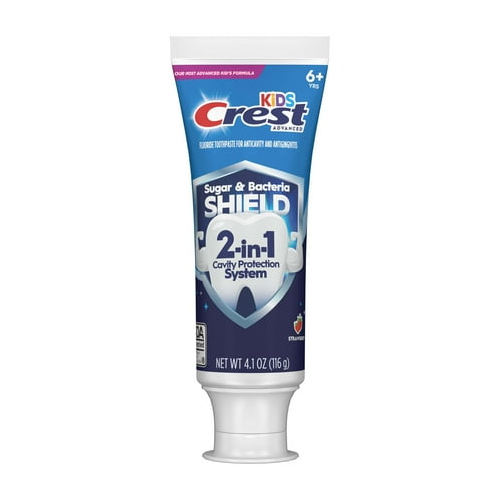 Crest Kids Sugar Bacteria Shield Toothpaste with Fluoride, Strawberry Flavor, 4.1oz for Ages 6+