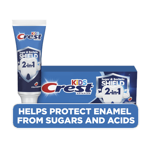 Crest Kids Sugar Bacteria Shield Toothpaste with Fluoride, Strawberry Flavor, 4.1oz for Ages 6+