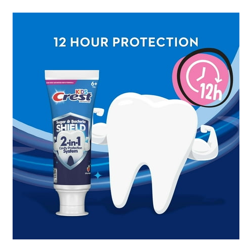 Crest Kids Sugar Bacteria Shield Toothpaste with Fluoride, Strawberry Flavor, 4.1oz for Ages 6+