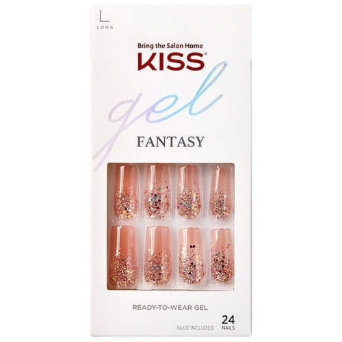KISS Gel Fantasy Long Length Nails- Sorry Not Sorry, 24 Count, Bling Nude