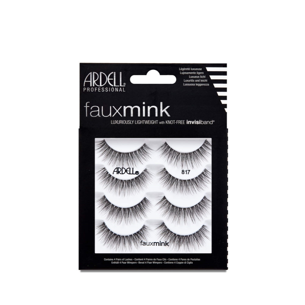 Ardell Faux Mink Lashes 817 – Lightweight, Knot-Free Invisiband Eyelashes for Natural Glam, 4 Pairs, 1 Pack