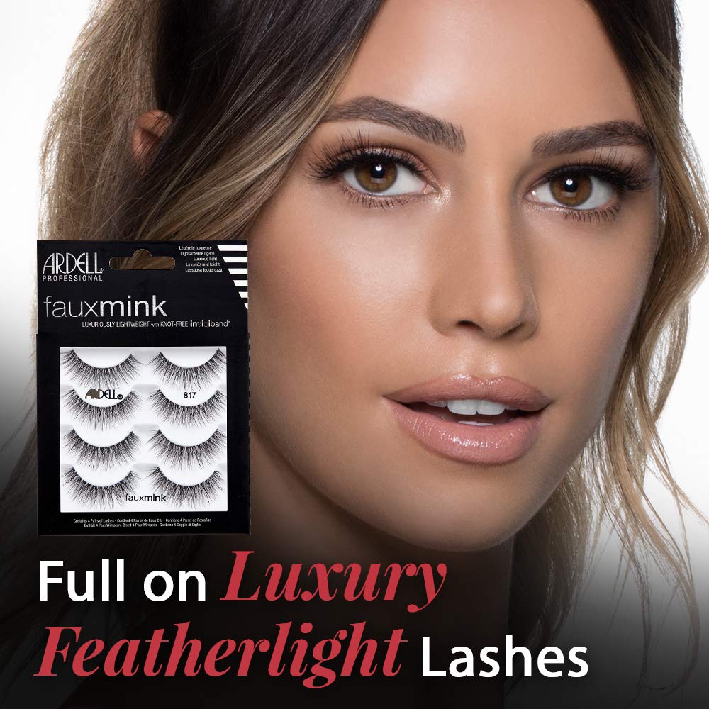 Ardell Faux Mink Lashes 817 – Lightweight, Knot-Free Invisiband Eyelashes for Natural Glam, 4 Pairs, 1 Pack