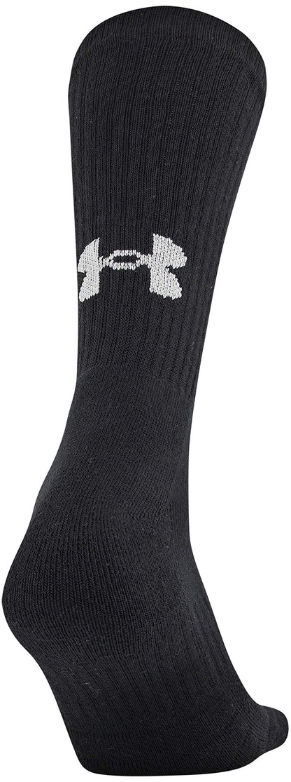 Under Armour Adult Training Cotton Crew Socks, Multipairs , Black (6-Pairs) , Large