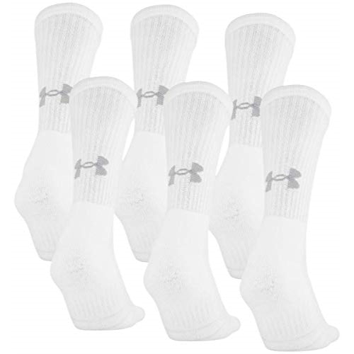 Under Armour Adult Training Cotton Crew Socks, Multipairs , White (6-Pairs) , Large