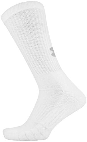 Under Armour Adult Training Cotton Crew Socks, Multipairs , White (6-Pairs) , Large