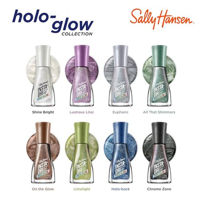 Sally Hansen Insta-Dri Holo-Glow, Euphoric, Quick Dry, Long Lasting, Semi Opaque, Holographic Silver Nail Polish