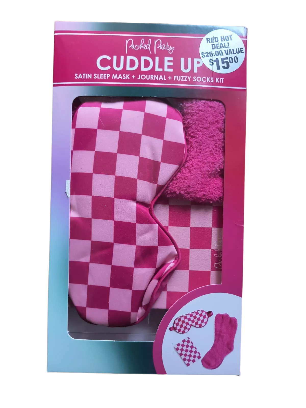 Packed Party Cuddle Up 3 Pieces Gift Set - Satin Sleep Mask, Fuzzy Socks, Journal