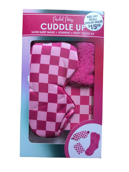 Packed Party Cuddle Up 3 Pieces Gift Set - Satin Sleep Mask, Fuzzy Socks, Journal