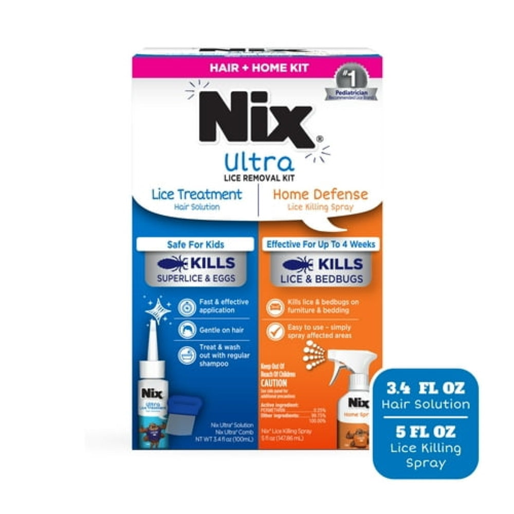 Nix Ultra Lice Removal Kit, 3.4oz Lice Treatment Hair Solution & Comb + 5oz Home Bedbug Spray, 1 Kit