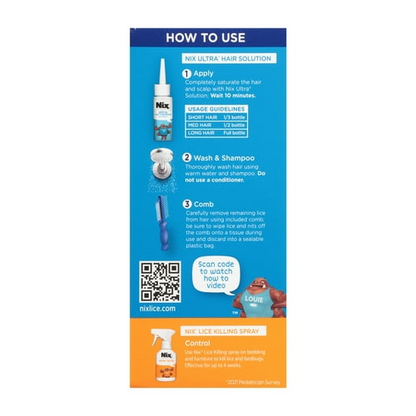 Nix Ultra Lice Removal Kit, 3.4oz Lice Treatment Hair Solution & Comb + 5oz Home Bedbug Spray, 1 Kit