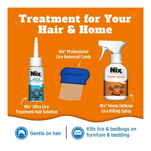 Nix Ultra Lice Removal Kit, 3.4oz Lice Treatment Hair Solution & Comb + 5oz Home Bedbug Spray, 1 Kit