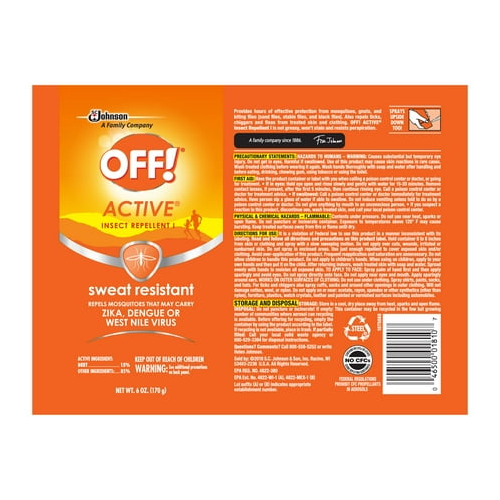 OFF! A Countive Sweat Resistant 15% Deet Inse Count Repellent I Aerosol, 6 oz