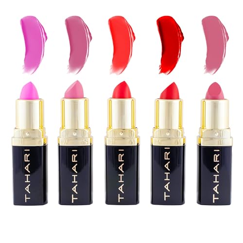 VOTUM Tahari Lipstick Set – 5-Piece Super Lustrous Gift Set, Multi-Finish (Matte, Cream, Pearl), Pink Shades, Long-Lasting Lipstick