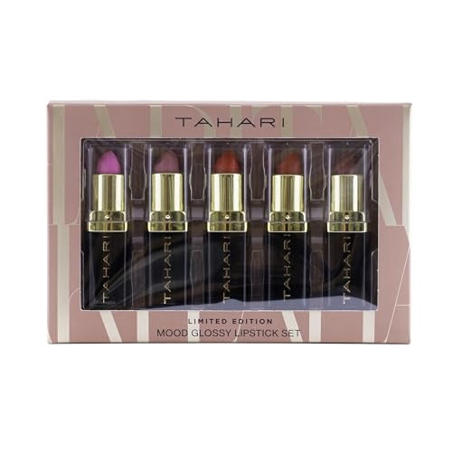 VOTUM Tahari Lipstick Set – 5-Piece Super Lustrous Gift Set, Multi-Finish (Matte, Cream, Pearl), Pink Shades, Long-Lasting Lipstick