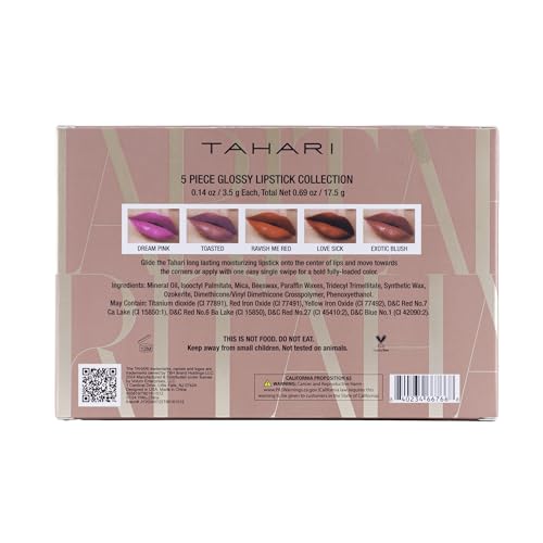 VOTUM Tahari Lipstick Set – 5-Piece Super Lustrous Gift Set, Multi-Finish (Matte, Cream, Pearl), Pink Shades, Long-Lasting Lipstick