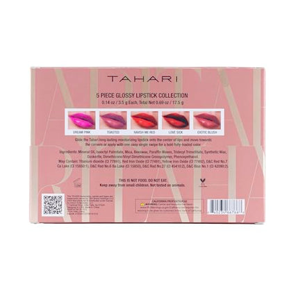 VOTUM Tahari Lipstick Set – 5-Piece Super Lustrous Gift Set, Multi-Finish (Matte, Cream, Pearl), Pink Shades, Long-Lasting Lipstick