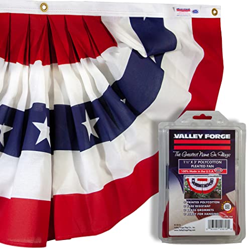 Valley Forge® American Fan Flag 1.5' x 3' Polycotton Sentinel® 100% Made in U.S.A. Stars and Stripes Bunting Canvas Header Brass Grommets Model PMF