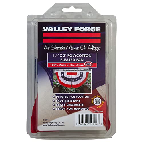 Valley Forge® American Fan Flag 1.5' x 3' Polycotton Sentinel® 100% Made in U.S.A. Stars and Stripes Bunting Canvas Header Brass Grommets Model PMF